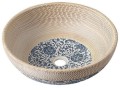 PRIORI umywalka ceramiczna, średnica 41 cm, beżowa z niebieskim wzorem
