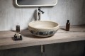 PRIORI umywalka ceramiczna, średnica 41 cm, beżowa z niebieskim wzorem