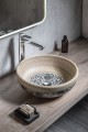 PRIORI umywalka ceramiczna, średnica 41 cm, beżowa z niebieskim wzorem