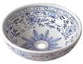 PRIORI umywalka ceramiczna, średnica 41 cm, biała z niebieskim wzorem