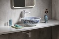 PRIORI umywalka ceramiczna, średnica 41 cm, biała z niebieskim wzorem