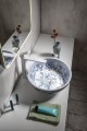 PRIORI umywalka ceramiczna, średnica 41 cm, biała z niebieskim wzorem
