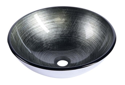 DAMAR umywalka szklana, Ø42 cm, szara ciemna/srebro