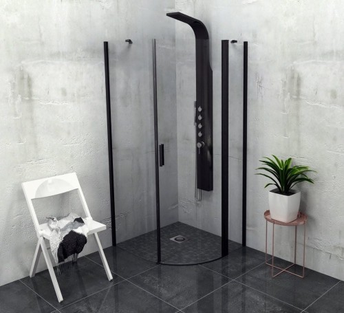 ZOOM LINE BLACK kabina prysznicowa półokrągła 900x900mm, szkło czyste, prawa