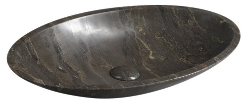 BLOK umywalka kamienna 60x11x35 cm, ciemny kamień, mat