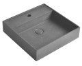 QUADRADO umywalka betonowa, z korkiem, 46x46 cm, czarny granit