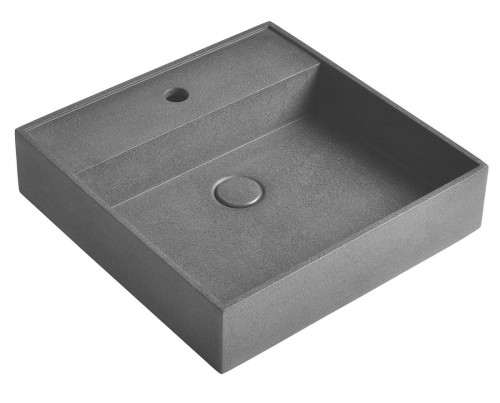 QUADRADO umywalka betonowa, z korkiem, 46x46 cm, czarny granit