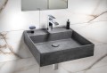 QUADRADO umywalka betonowa, z korkiem, 46x46 cm, czarny granit