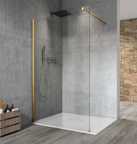 VARIO GOLD jednoczęściowa kabina przysznicowa Walk-In, montaż przy ścianie, szkło czyste, 800 mm