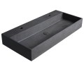 QUADRADO umywalka betonowa, z korkiem, 96x44 cm, 2 otwory, czarny granit
