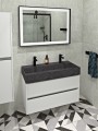 QUADRADO umywalka betonowa, z korkiem, 96x44 cm, 2 otwory, czarny granit