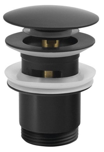 Korek umywalkowy 5/4“, klik-klak, duży grzybek, wys. 30-50 mm, czarny