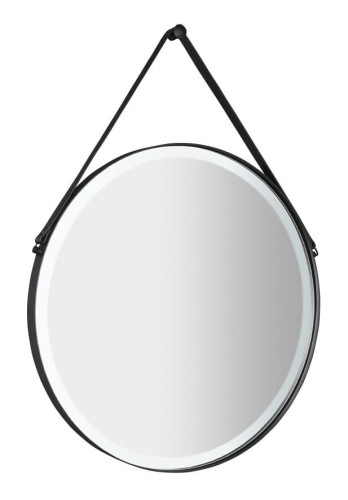 ORBITER okrągłe lustro z oświetleniem LED ze skórzanym paskiem, ø 60cm, czarny mat