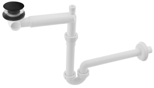 URBINO syfon umywalkowy oszczędzający miejsce korek Click Clack, czarny ceramiczny, 5/4", odpływ 32 mm, biały