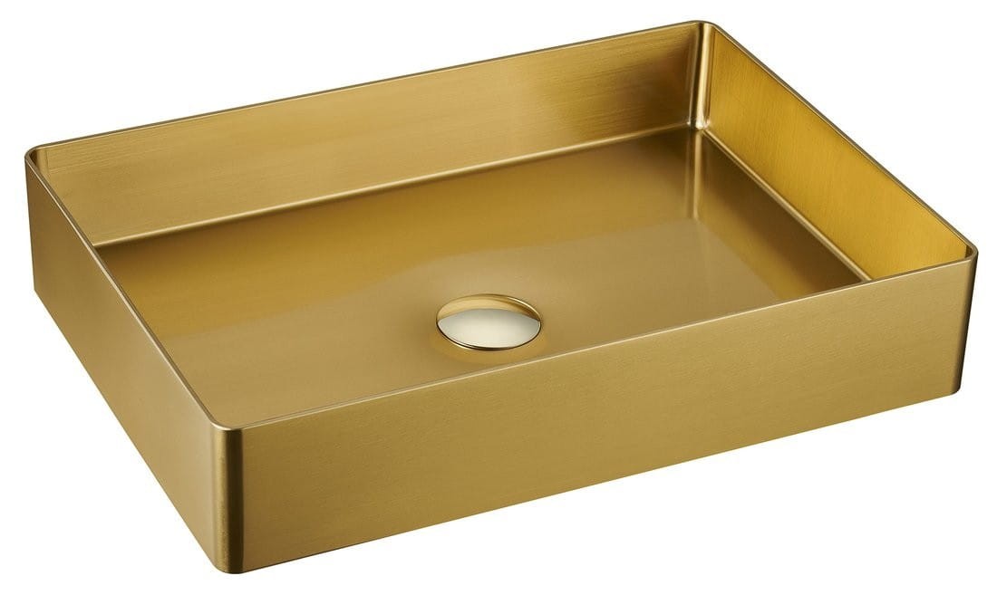 Sapho AURUM umywalka prostokątna z korkiem ze stali nierdzewnej 50x35 cm złoty mat - AU203