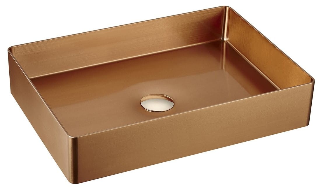 Sapho AURUM umywalka prostokątna z korkiem ze stali nierdzewnej 50x35 cm miedź mat - AU303