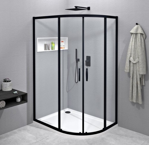 SIGMA SIMPLY BLACK kabina prysznicowa półokrągła 1000x800mm, R550, szkło czyste