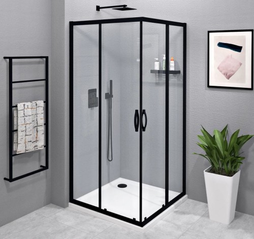 SIGMA SIMPLY BLACK kabina prysznicowa 1000x1000 mm, wejście z rogu, szkło czyste