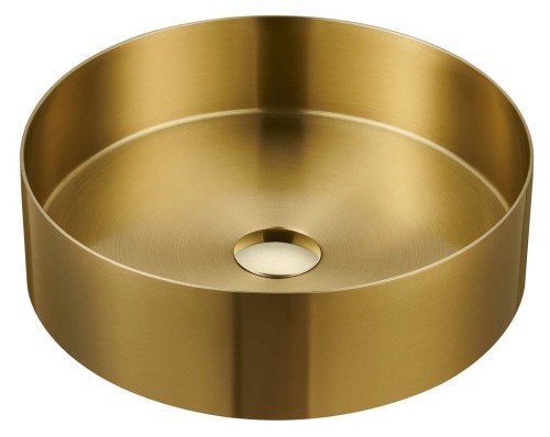 AURUM umywalka ze stali nierdzewnej, średnica 38 cm, z korkiem, złoty mat