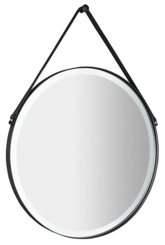 ORBITER okrągłe lustro z oświetleniem LED ze skórzanym paskiem, ø 70cm, czarny mat