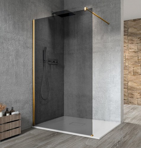 VARIO GOLD MATT jednoczęściowa kabina przysznicowa Walk-In, montaż przy ścianie, szkło dymione, 900 mm