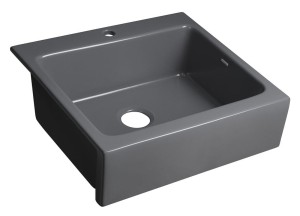 Sapho ARYA zlewozmywak kuchenny ceramiczny 66x62cm z otworem na baterię, antracyt - 	50166-112