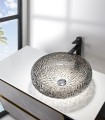 GAVIOTA grawerowana szklana umywalka nablatowa Ø 42 cm, czarna