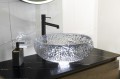 GAVIOTA grawerowana szklana umywalka nablatowa Ø 42 cm, czarna