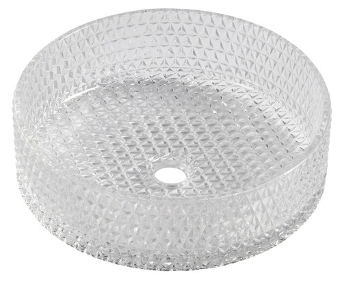 MARAGUA grawerowana szklana umywalka nablatowa Ø 39,5 cm, przezroczysta