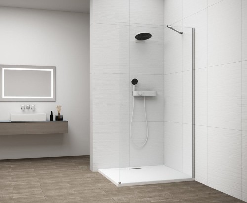 ESCA CHROME jednoczęściowa kabina przysznicowa Walk-In, montaż przy ścianie, szkło czyste, 1100 mm