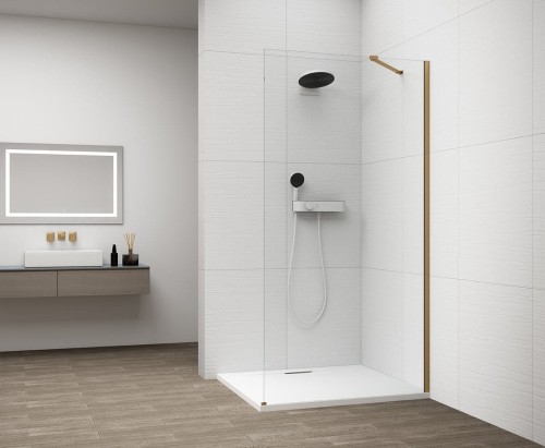ESCA GOLD MATT jednoczęściowa kabina przysznicowa Walk-In, montaż przy ścianie, szkło czyste, 1500 mm
