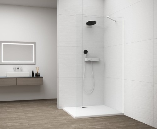 ESCA WHITE MATT jednoczęściowa kabina przysznicowa Walk-In, montaż przy ścianie, szkło czyste, 800 mm
