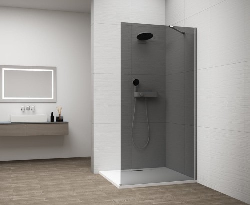 ESCA CHROME jednoczęściowa kabina przysznicowa Walk-In, montaż przy ścianie, szkło dymione, 800 mm
