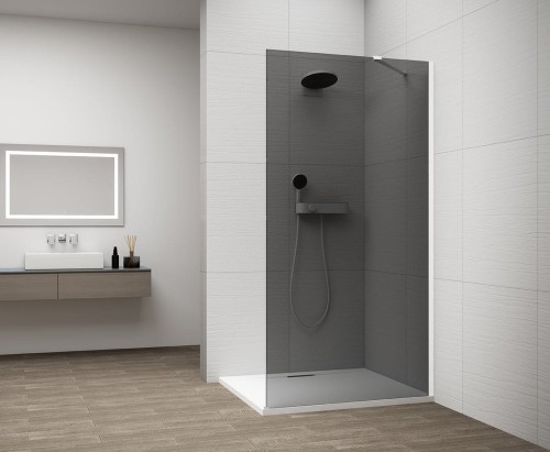 ESCA WHITE MATT jednoczęściowa kabina przysznicowa Walk-In, montaż przy ścianie, szkło dymione, 1300 mm