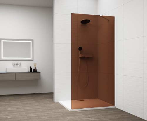 ESCA WHITE MATT jednoczęściowa kabina przysznicowa Walk-In, montaż przy ścianie, szkło Marron, 1200 mm