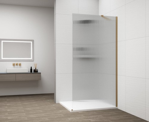 ESCA GOLD MATT jednoczęściowa kabina przysznicowa Walk-In, montaż przy ścianie, szkło Flute, 900 mm