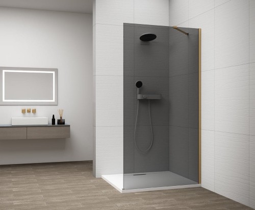 ESCA GOLD MATT jednoczęściowa kabina przysznicowa Walk-In, montaż przy ścianie, szkło dymione, 800 mm