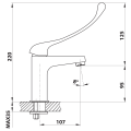 SIEGER bateria umywalkowa bez odpływu, wysokość 150mm, dźwignia medyczna, chrom
