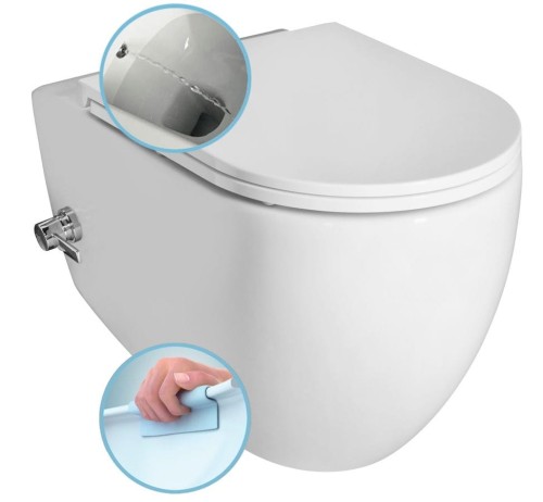 INFINITY CLEANWASH WC wiszące Rimless, z dyszą bidetową i zintegrowaną baterią, 36,5x53 cm, biały