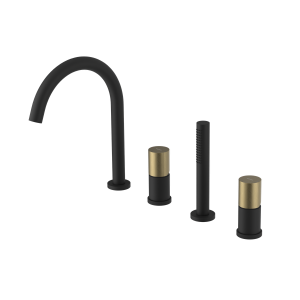 ULTRATAP 4-otworowa bateria wannowa na brzeg wanny, czarny mat/złoto mat