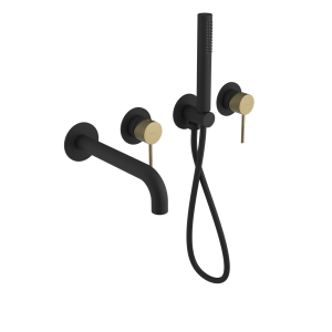 ULTRASAN bateria wannowa podtynkowa, kompletna, 2 wyjścia, czarny mat/złoty mat