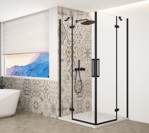 TRINITY BLACK kabina prysznicowa 1100x800mm, wejście z rogu, szkło czyste