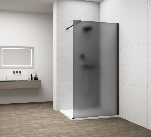 ESCA BLACK MATT jednoczęściowa kabina przysznicowa Walk-In, montaż przy ścianie, szkło mat dymione, 900 mm