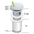 Korek umywalkowy 5/4“, klik-klak, duży grzybek, max 80mm, złoto mat
