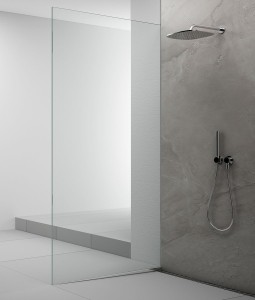 ARCHITEX zestaw do mocowania szkła podłoga-ściana-suft z listwą spadkową, 1615x2105mm, lewy, polerowany aluminium