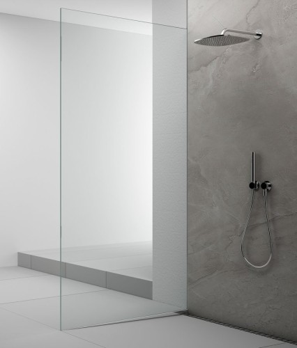 ARCHITEX zestaw do mocowania szkła podłoga-ściana-suft z listwą spadkową, 1615x2105mm, lewy, polerowany aluminium