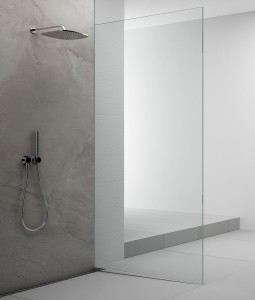 ARCHITEX zestaw do mocowania szkła podłoga-ściana-suft z listwą spadkową, 1615x2105mm, prawy, polerowany aluminium
