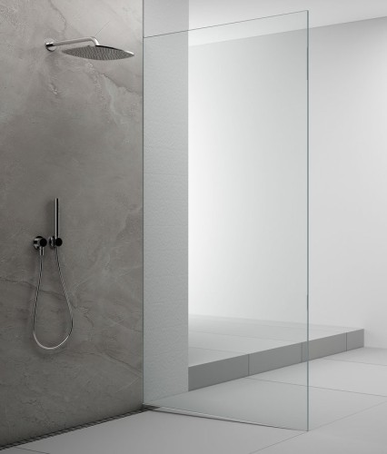 ARCHITEX zestaw do mocowania szkła podłoga-ściana-suft z listwą spadkową, 1615x2105mm, prawy, polerowany aluminium
