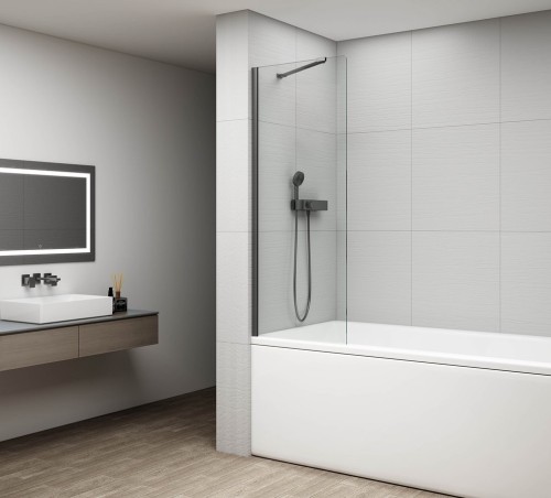 FISA parawan wannowy 600x1500mm, gun metal, szkło czyste