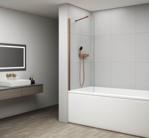 FISA parawan wannowy 600x1500mm, miedź mat, szkło czyste